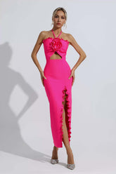 Francesca Rose Red Floral Ruched Maxi Dress